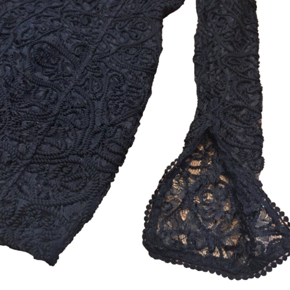 PRETTYLITTLETHING Black Lace Bardot Long Split Sleeve Bodycon Dress Womens Sz 0 - Picture 3 of 6